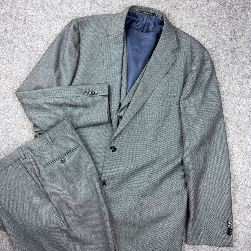 Suitsupply Suit Men 52L Gray Havana 3 Piece Wool Vitale Barberis Canonico Custom